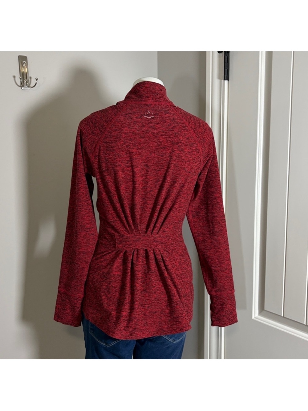 Beyond Yoga SET Peplum Back Jacket Red Spacedye Top Full Zip High Rise Pant Sz M - Picture 7 of 15